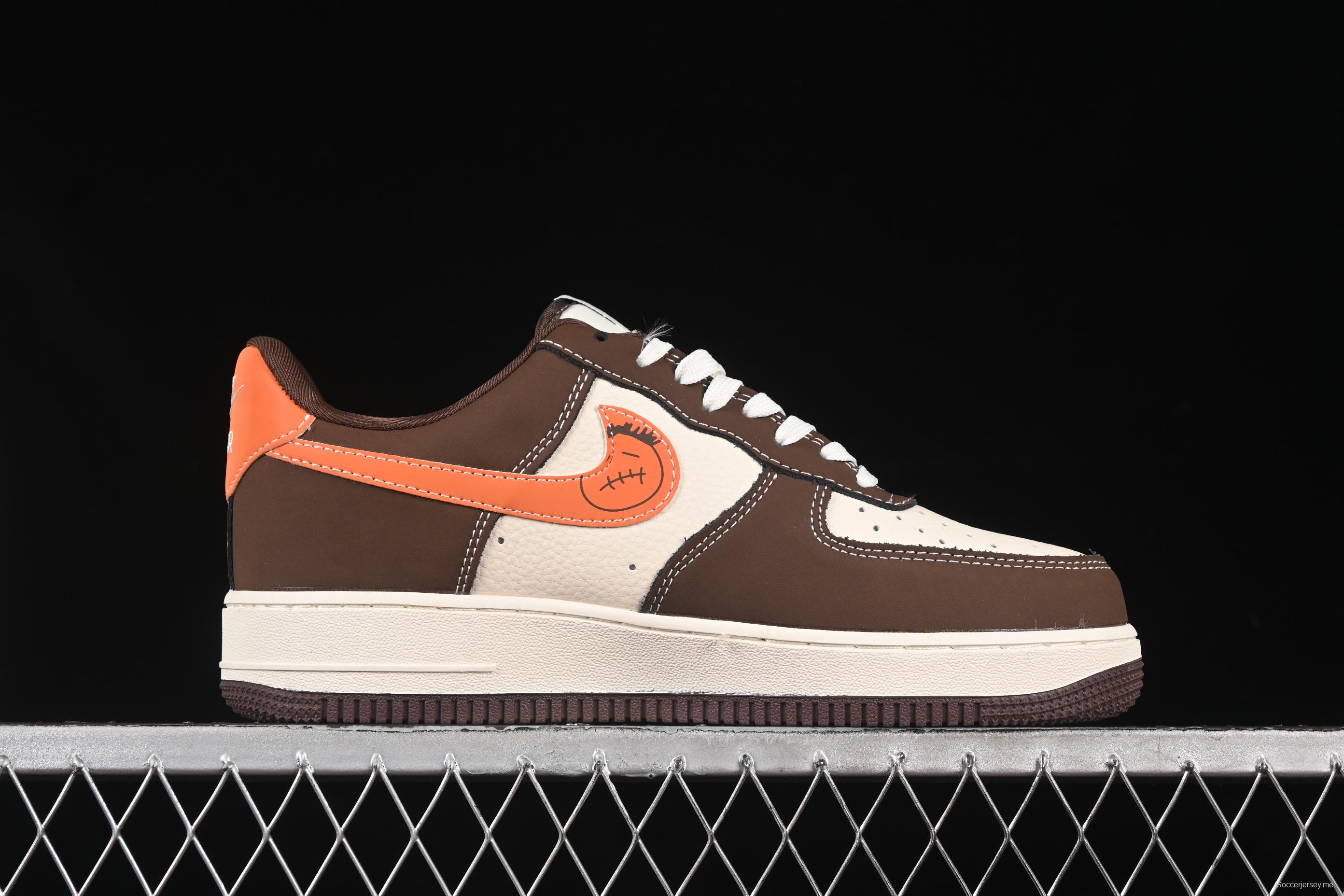 Nike Air Force 1 '07 Low Collaboration Dark Brown Swoosh Casual Sneakers - KK1988-080