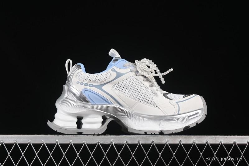 GG-CC حذاء أبي مجوف بأربطة من نفس الطراز مع زيادة ارتفاع مخفي 5 سم - G25X269 أبيض أزرق