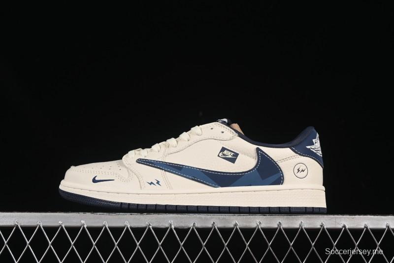 حذاء نايك ترافيس سكوت x Fragment Design x Air Jordan 1 Low OG SP AJ1 AJ1 Lightning Blue Hook ذو الرقبة المنخفضة الكاجوال - LD2025-022