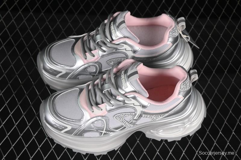 GG-CC 25ss حذاء رياضي مكتنزة جديد بمنصة مكتنزة بزيادة ارتفاع 7 سم وتصميم غير منتظم - 668-2 فضي