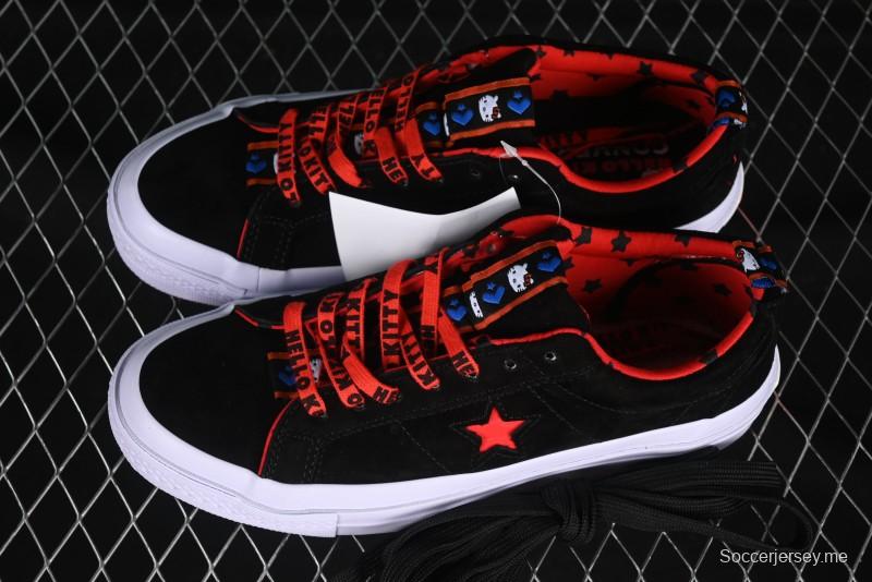 حذاء رياضي كاجوال برقبة منخفضة بنجمة واحدة من كونفرس بتصميم كاجوال بتعاون هالو كيتي - نجمة وردية وعقدة مطرزة - 163904C