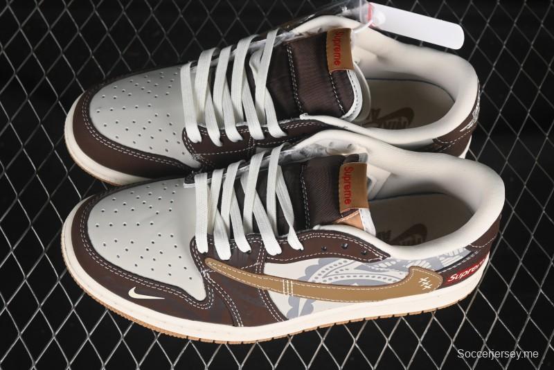 حذاء نايك ترافيس سكوت x Fragment Design x Air Jordan 1 OG Low OG SP AJ1 Supreme Collaboration Brown Graffiti Low-Top Sneakers Casual - XS2024-055