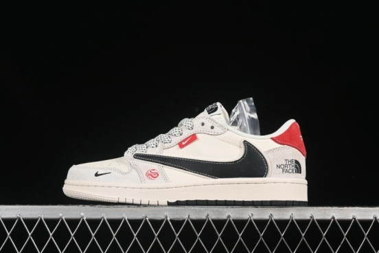 حذاء نايك ترافيس سكوت x Fragment Design x Air Jordan 1 OG Low OG SP AJ1 AJ1 North Face Collaboration Dual Swoosh Collaboration حذاء رياضي كاجوال منخفض السقف - YX5066-308
