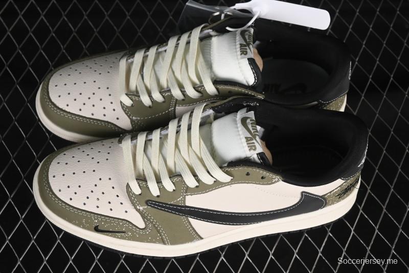 حذاء نايك ترافيس سكوت × فراجمينت ديزاين × اير جوردان 1 لو OG SP AJ1 ريترو من نايك باللون الزيتوني الداكن - LD2025-018