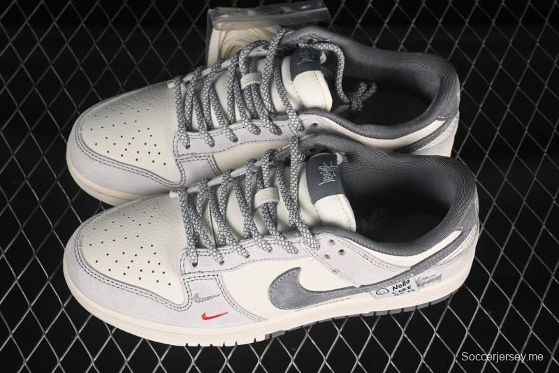 حذاء تزلج نايك SB Dunk Low Stussy Stussy Patchwork الرمادي المرقع المخصص للذكرى السنوية - YX5066-296