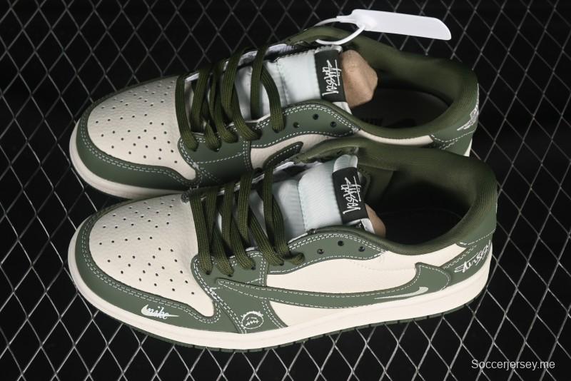 حذاء نايك ترافيس سكوت x Fragment Design x Air Jordan 1 OG Low OG SP AJ1 AJ1 Stussy Collaboration Oil Green Swoosh Sneakers Low Top كاجوال - XS2024-025