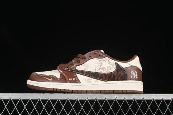 حذاء نايك ترافيس سكوت x Fragment Design x Air Jordan 1 Low OG SP AJ1 MLB Collaboration الكستنائي الكستنائي منخفض الرقبة - XS2024-014