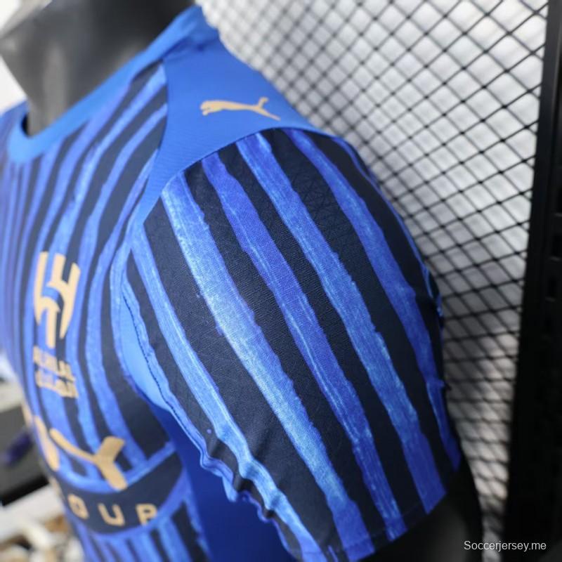 نسخة اللاعب 25/26 قميص الهلال 25/26 أزرق بخطوط عمودية