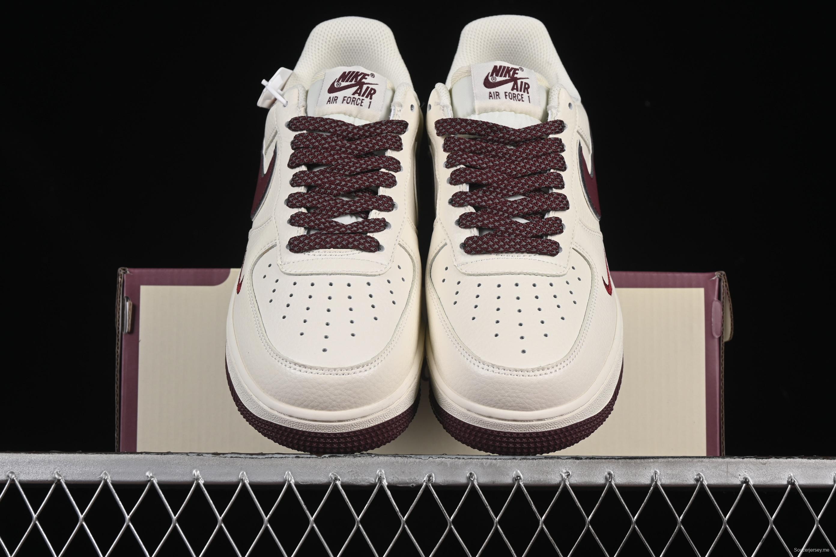 Nike Air Force 1'07 Low "Dream" Casual Sneakers with White Wine Red Swoosh - DR2024-105