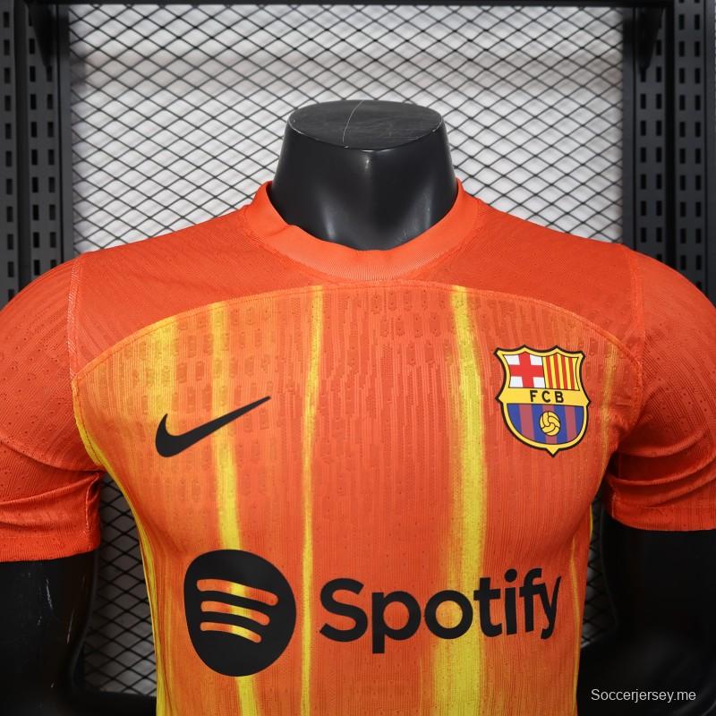 إصدار اللاعب 25/26 قميص نادي برشلونة برتقالي مع قميص متدرج اللهب