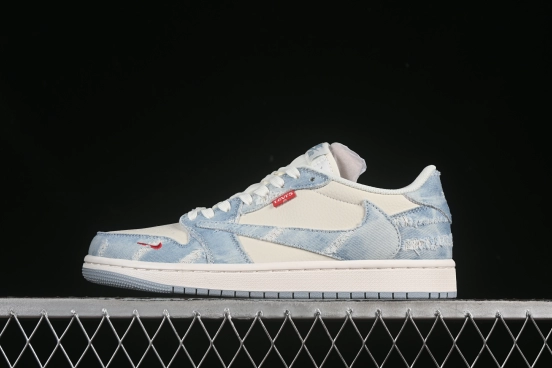 Nike Travis Scott x Fragment Design x Air Jordan 1 Low OG SP AJ1 Levi's Collaboration Low-Top Casual Sneakers - LE2436-137