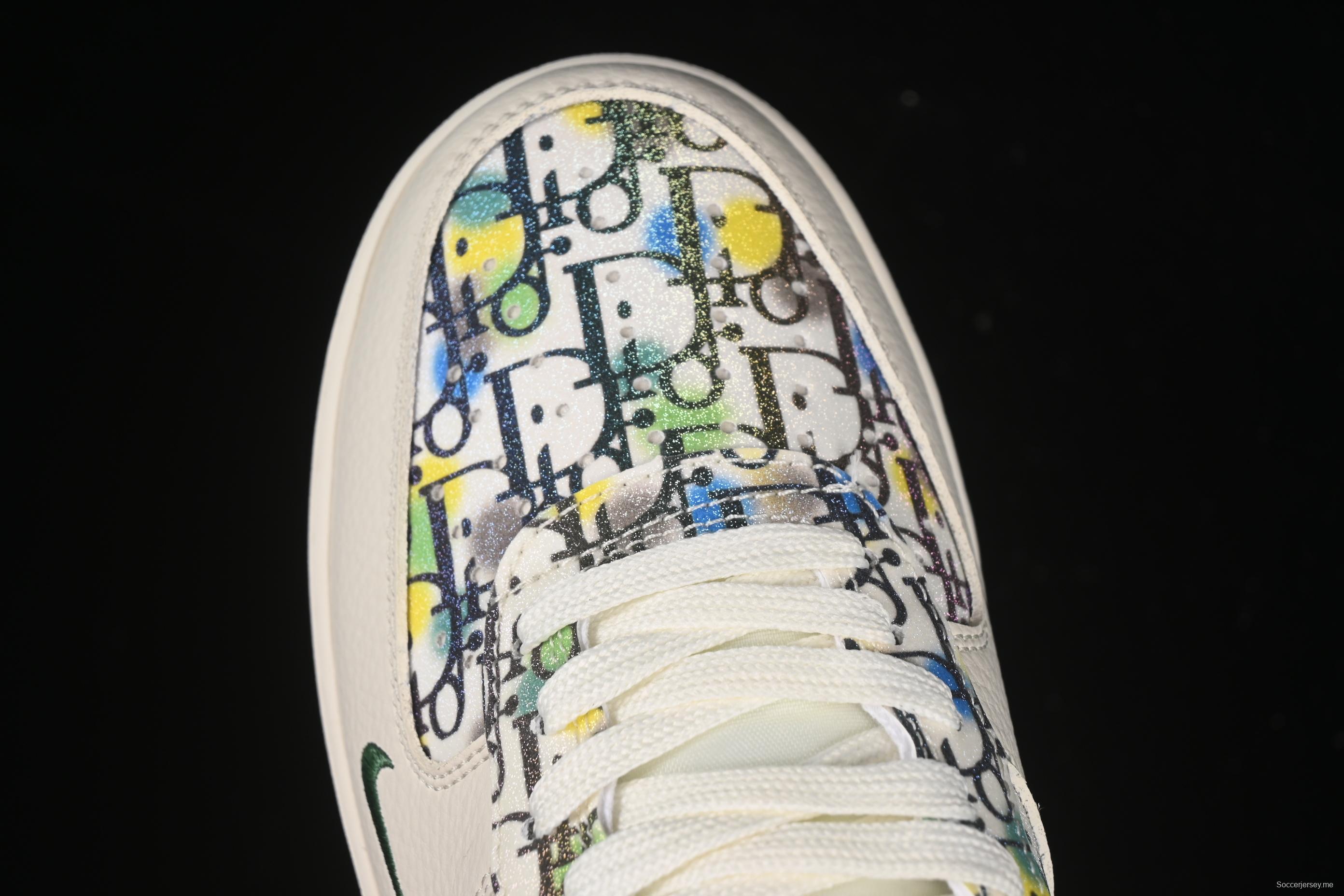 Nike Air Force 1 '07 Low Dior Collaboration Beige Green Floral Casual Sneakers - DF0188-065