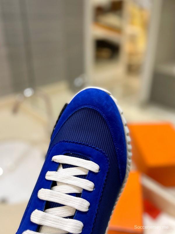 2024 Men Hermès Blue Nylon Suede Sneakers MJ00320