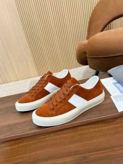 2025 Men TOM FORD Brown White Suede Sneakers LY00360