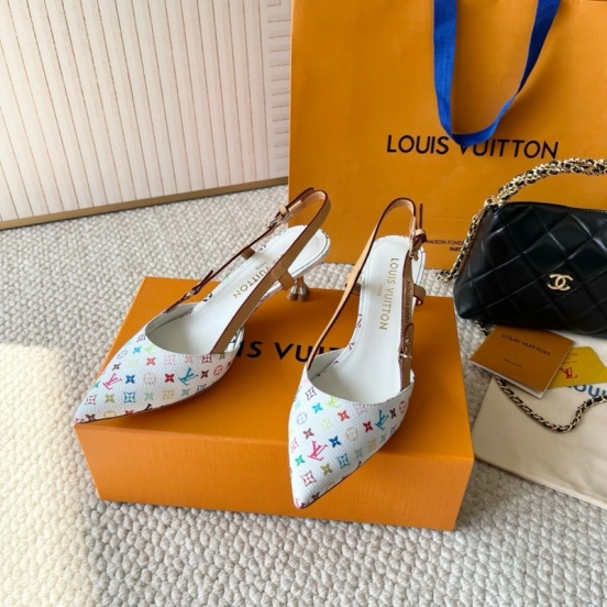 2025 Women Louis Vuitton White Multicolor Leather Slingback Pumps