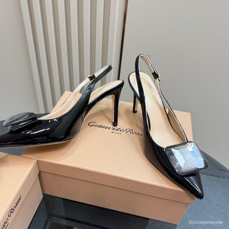 2025 Women Gianvito Rossi Black Patent Leather Slingback Heels KFY00300