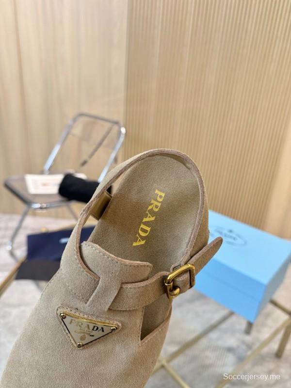 2025 Women Prada Beige Suede Sandals