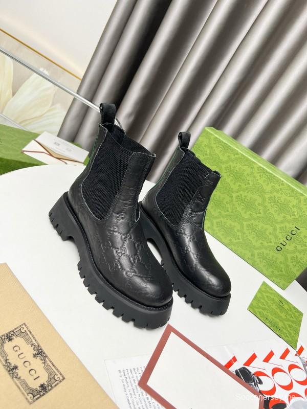 2024 Women Gucci Black Leather Ankle Boots MJ00340