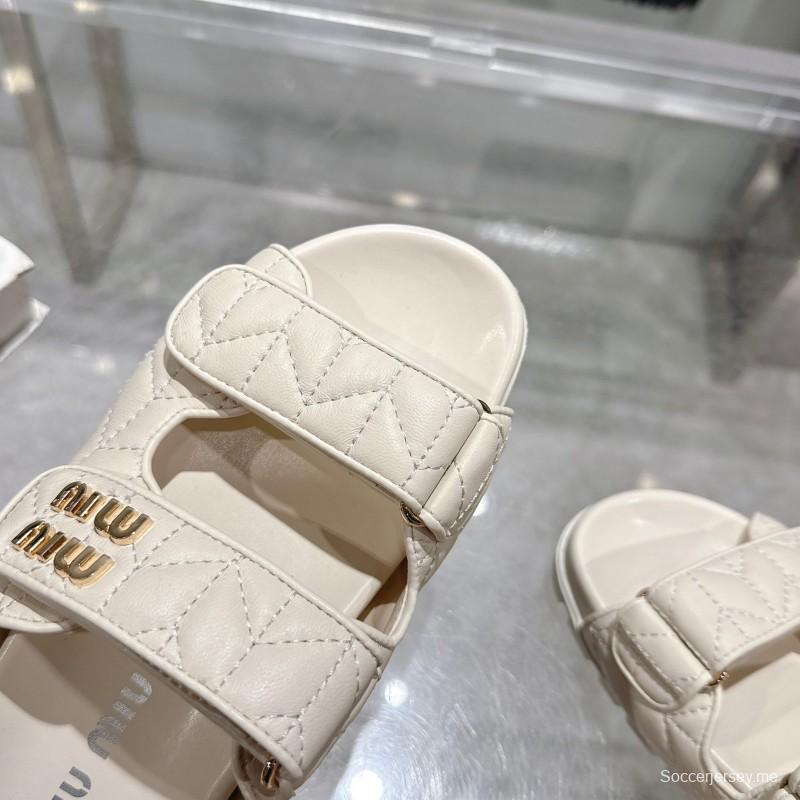 2025 Women Miu Miu White Leather Sandals