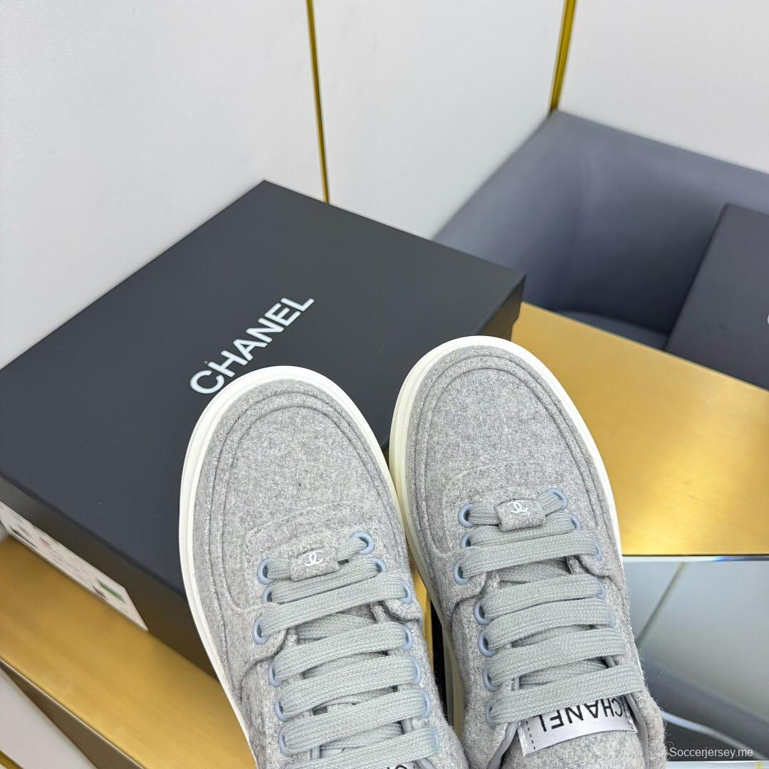 2025 Women Chanel Grey Wool Platform Sneakers