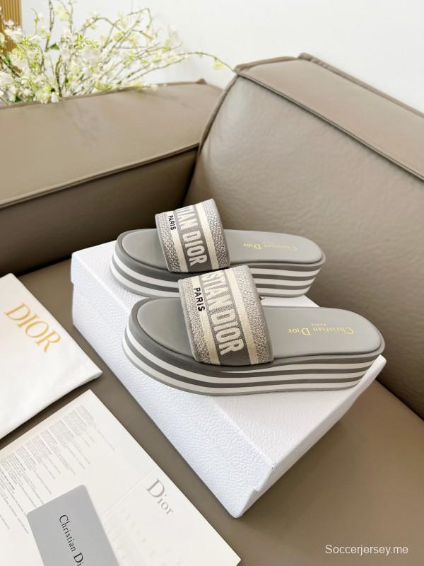 2025 Women Dior Grey Canvas Slippers CH