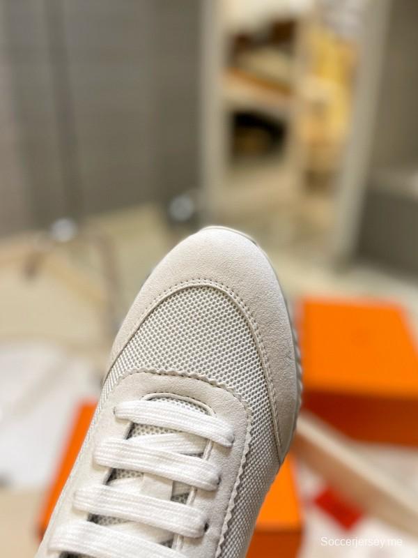 2024 Unisex Hermès White Imported Calf Suede Rain Cloth Casual Sneakers MJ00320
