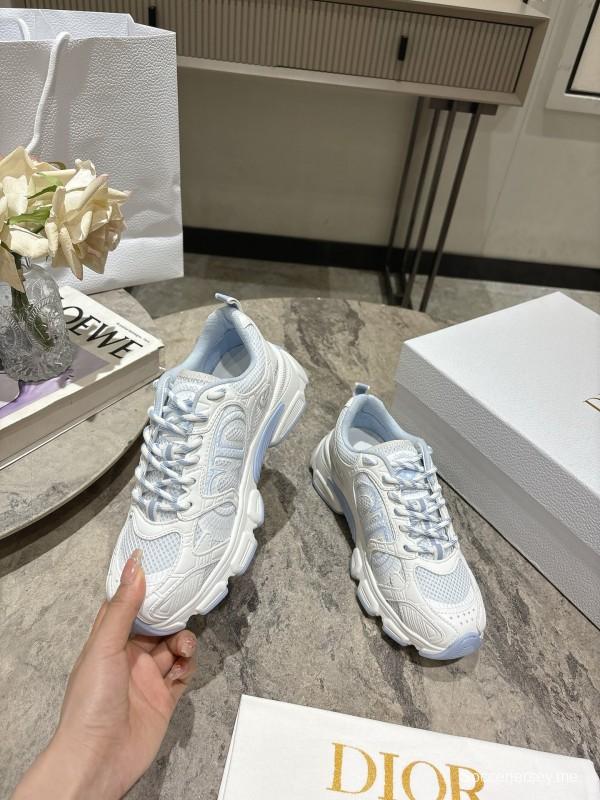 2025 Women Dior White Mesh Leather Sneakers