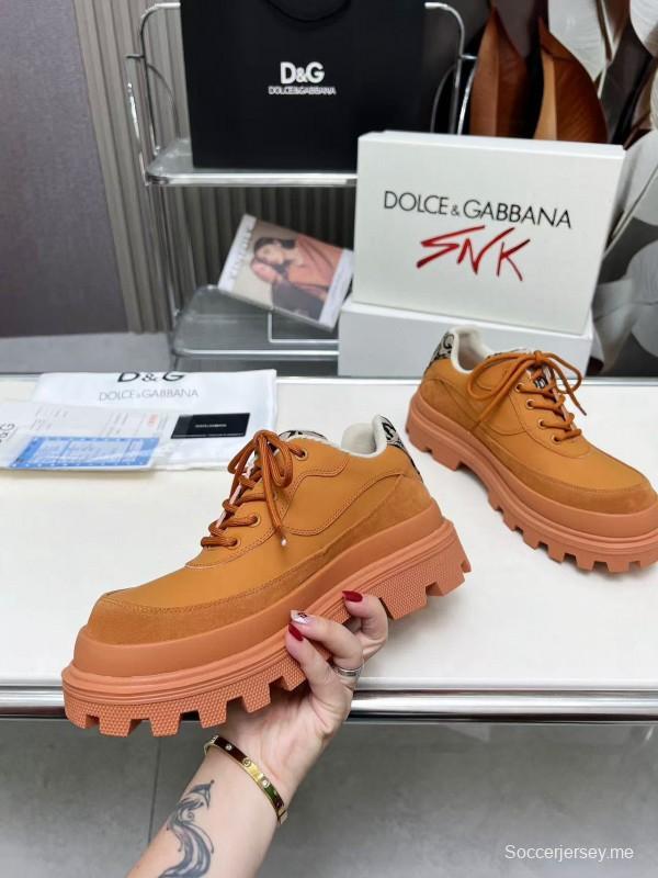 2024 Unisex Dolce & Gabbana Orange Leather Chunky Sole Derby Sneaker