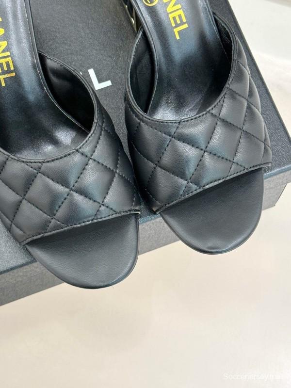 2025 Women Chanel Black Sheepskin Quilted High Heel Sandals