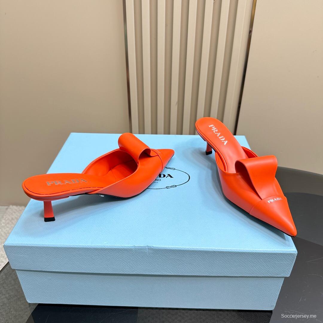 2025 Women Prada Orange Leather Pointed Toe Heels KFY00310