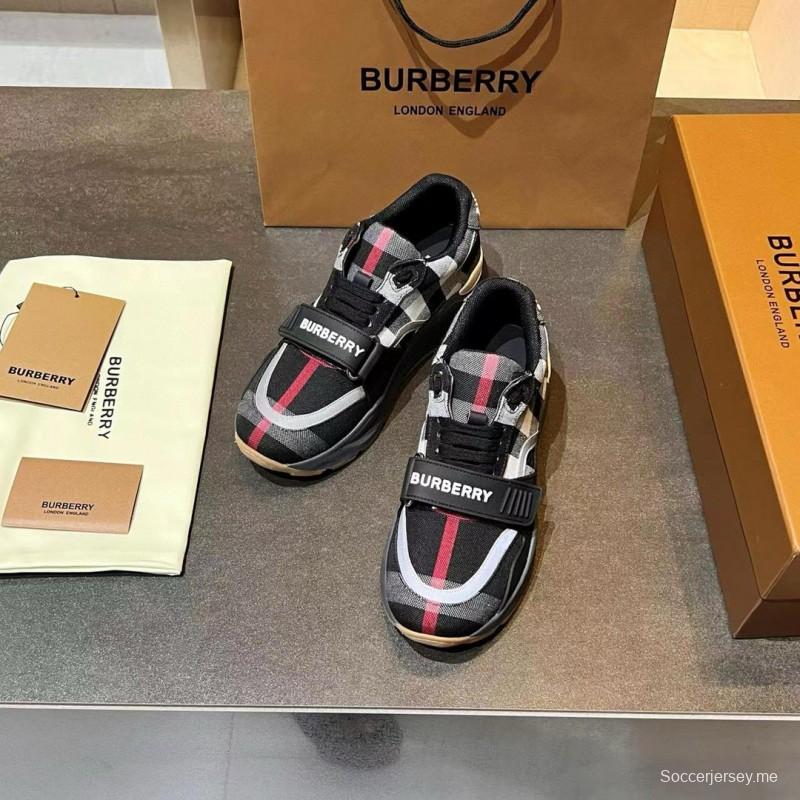 2025 Unisex Burberry Black White Suede Leather Mesh Sneakers Vintage Pattern MJ00360