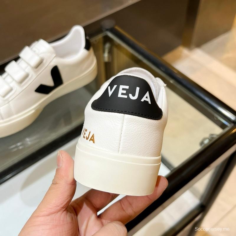 2025 Unisex VEJA White Black Leather Canvas Sneakers Velcro MJ00240(W/M)