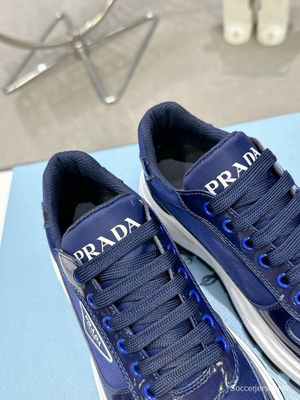 2025 Women Prada Blue Leather Sneakers KFY00310