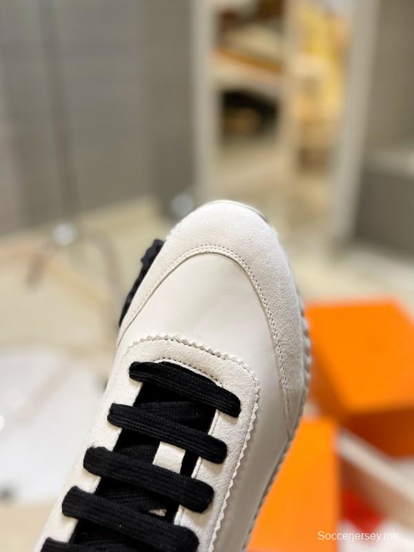 2024 Unisex Hermès White Black Imported Coxskin Rain Cloth Casual Sneakers MJ00320