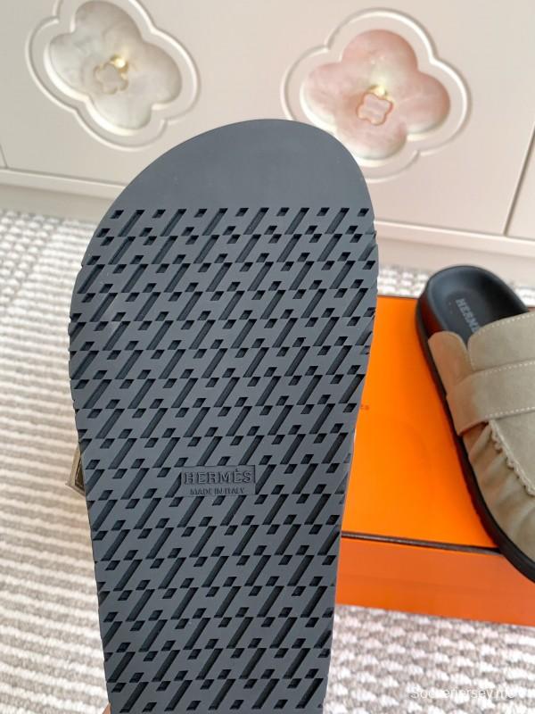 2025 Women Hermès Grey Suede Mule Shoe KFY00290