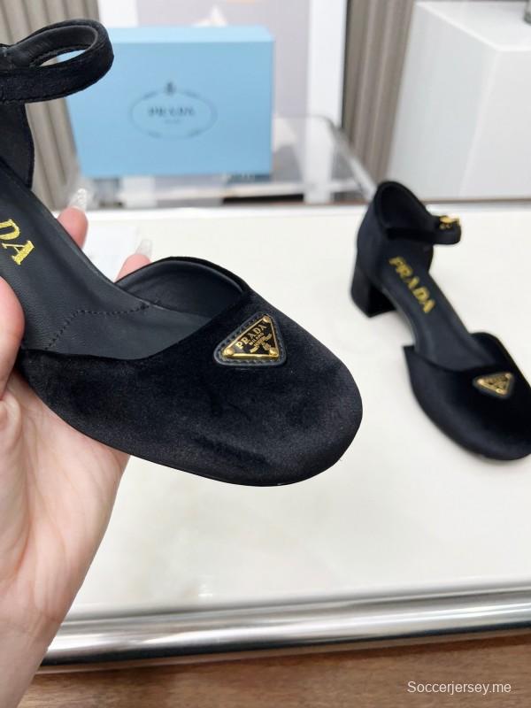 2025 Women Prada Black Suede Mary Jane Buckle LY00270