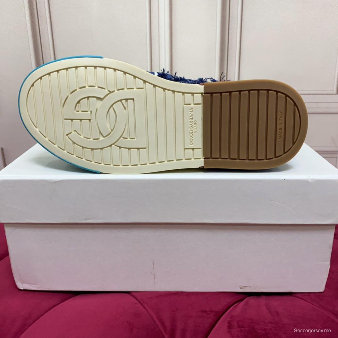 2025 Unisex Dolce & Gabbana Blue White Brown Denim Leather Sneakers