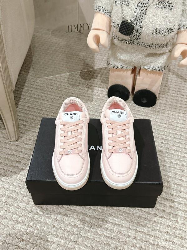 2025 Women Chanel Pink Leather Sneakers