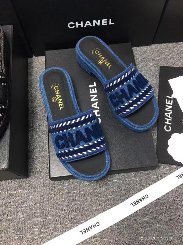 2025 Slippers Chanel Blue Fabric Slippers LY00270