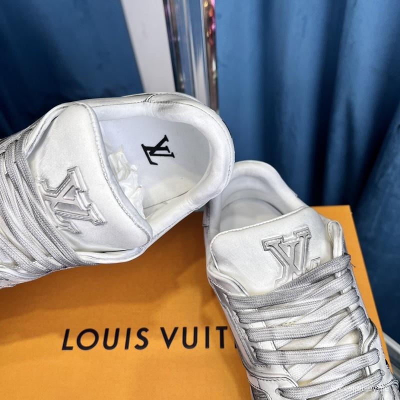 2025 Unisex Louis Vuitton Silver Leather LV Trainer