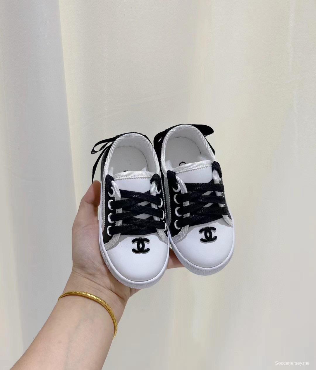2024 Kids CHANEL White Black Canvas Casual Shoes