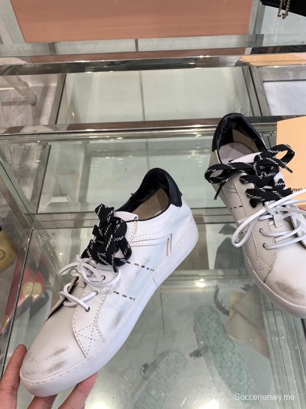 2025 Women Miu Miu White Black Leather Sneakers LY00290