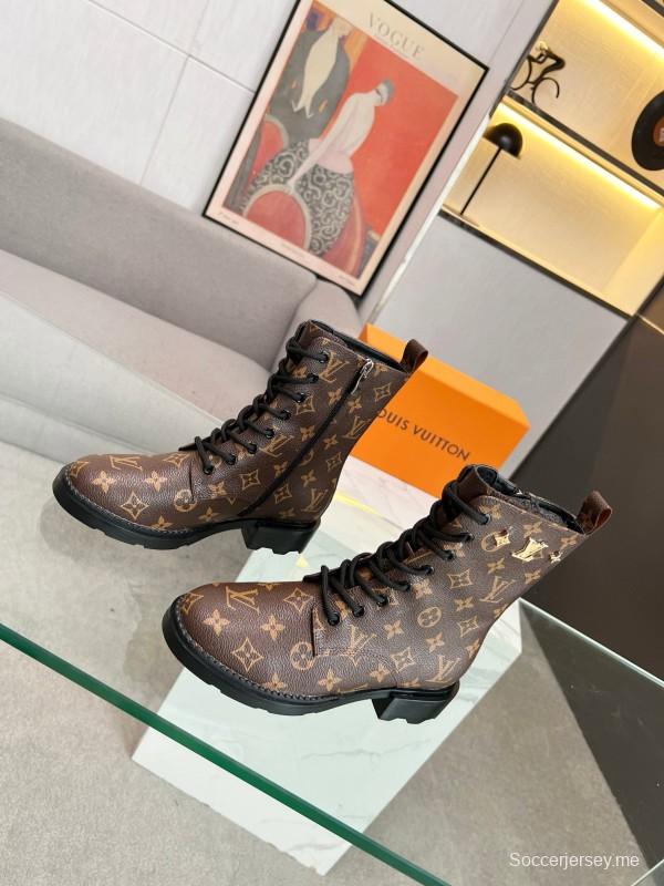2024 Women Louis Vuitton Brown Leather Ankle Boots MJ00320