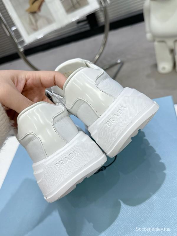 2025 Women Prada White Leather Sneakers
