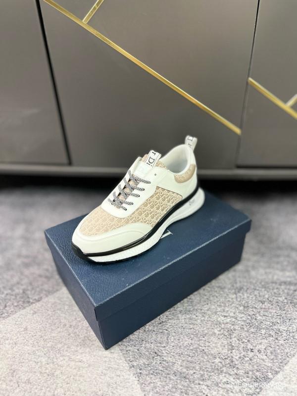2024 Unisex Dior Beige White Fabric Leather Sneakers MJ00270