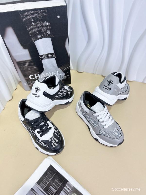 2024 Kids CHANEL Black White Leather Sneakers