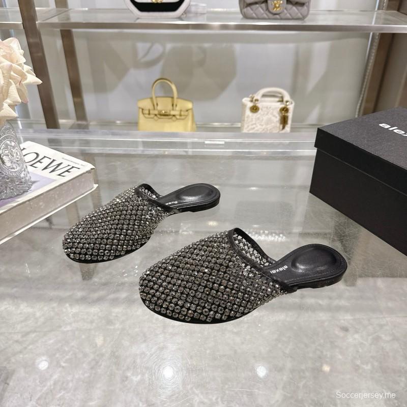 2025 Slippers Alexander Wang Black Mesh Leather Stud LY00310
