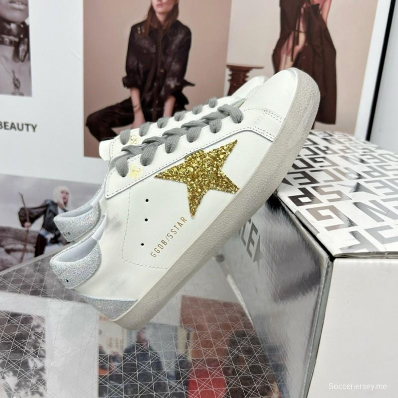 2025 Women GGDB White Gold Glitter Leather Sneakers