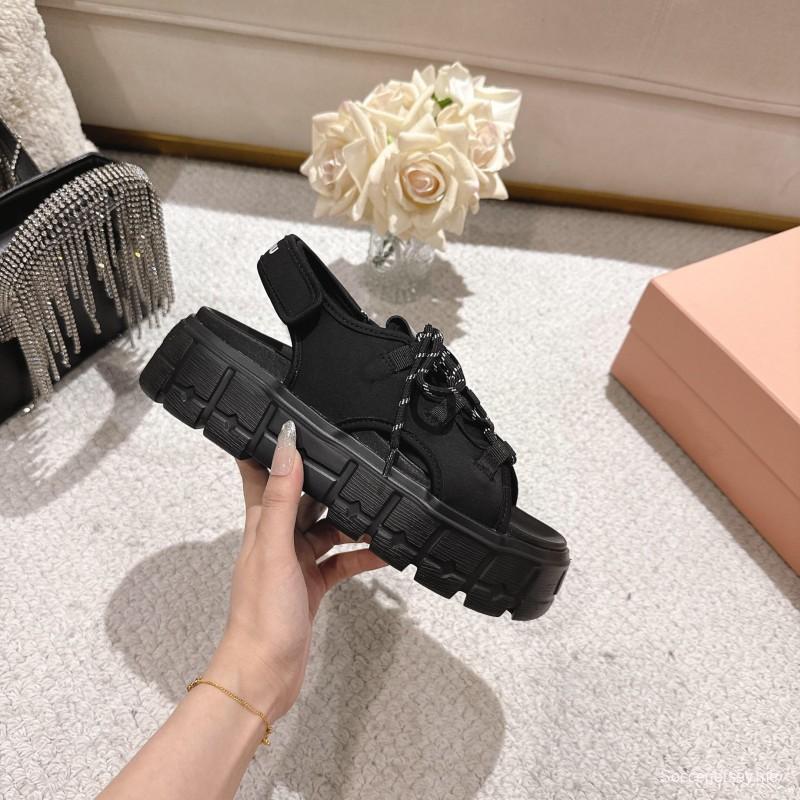 2025 Women Miu Miu Black Lycra Sandals LY00280