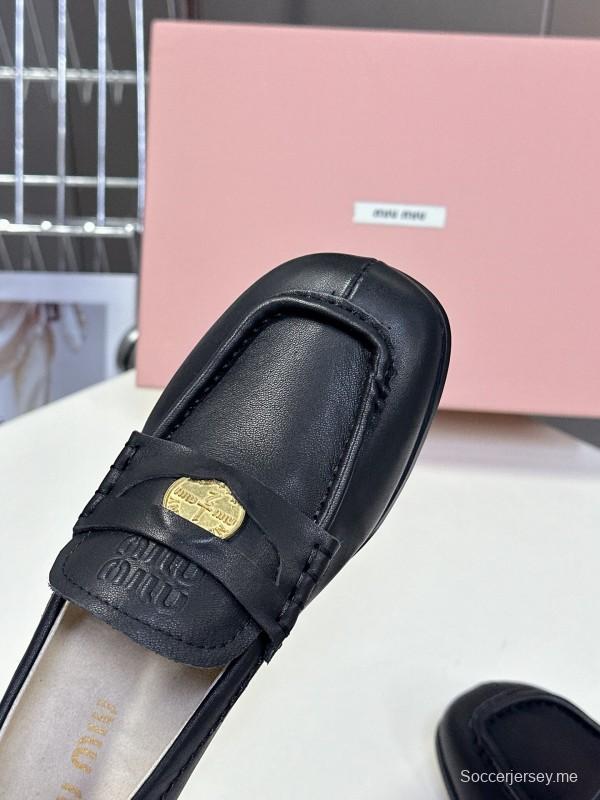 2025 Women Miu Miu Black Leather Loafers